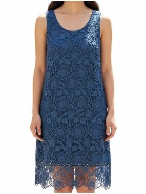 Wendy Bird Blue Floral Crochet Sleeveless Dress